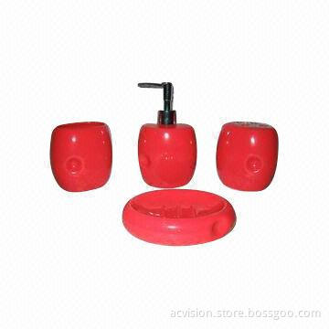 4-piece Solid Red Bathroom Accessory Set, Suitable for Hotels